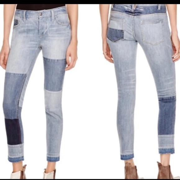Free People Patchwork Jeans Relaxed Skinny Mom Boyfriend Mid-Rise 26 - Picture 1 of 8